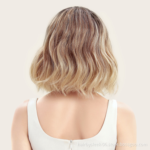 Soft synthetic hair wigs honey color wave high temperature curly wigs Full Quality 14 inch machine made hair wholesale wigs